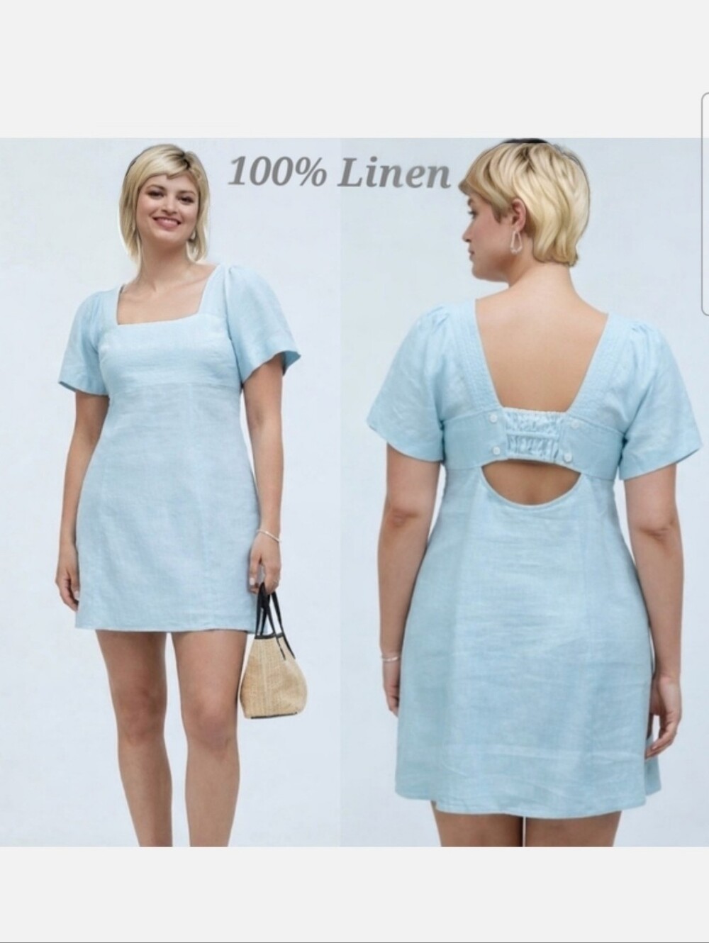 Madewell Blue Heron Linen Square-Neck Mini Dress NWOT 14